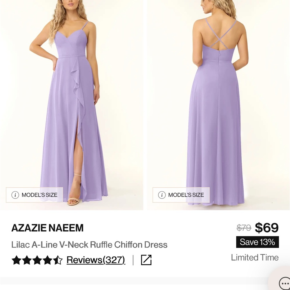 Azazie Naeem Lilac Bridesmaid Dress with Ruffle Detail